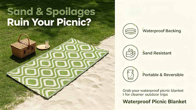 Waterproof Picnic Blanket - Sand resistant, reversible and portable for cleaner outdoor trips.