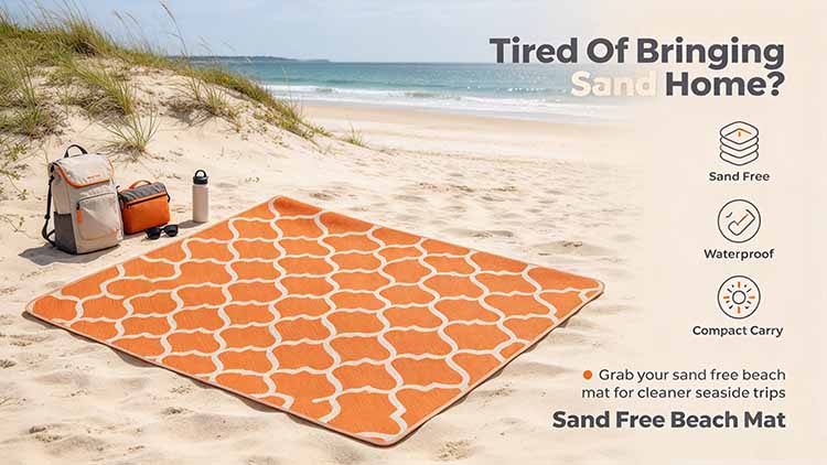 Sand Free Beach Mat - Stop bringing sand home, compact carry and waterproof.