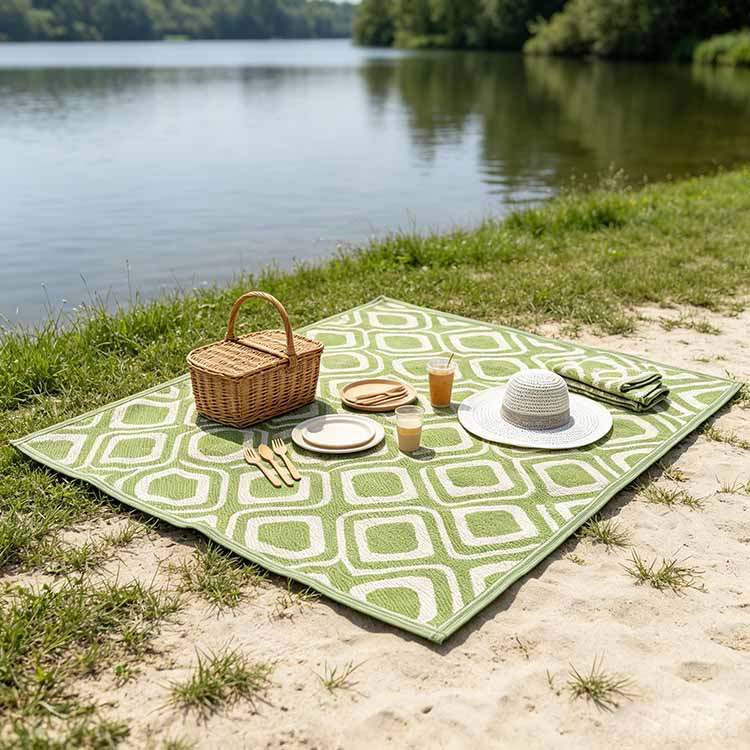 Waterproof Picnic Blanket - 3x6ft Reversible PP Mat for lakeside and park picnics.