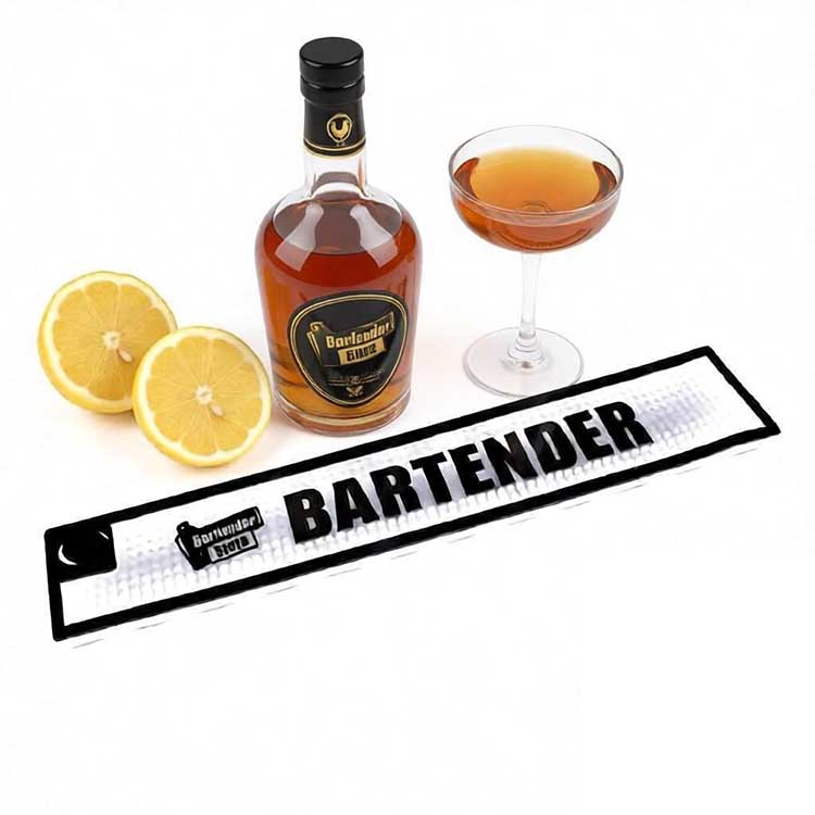 Custom LED Bar Runner Illuminated Waterproof Bar Drip Mat With Brand Logo Custom LED Bar Runner Light Up Illuminated Waterproof Bar Drip Mat with printed bartender logo, glowing edge lighting, wine bottle decor