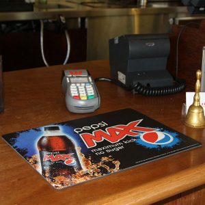 Heat resistant pad for countertop and promotional counter mats for retail beverage