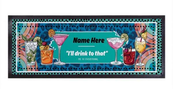 Home Bar Pub Use Long Fabric Cloth Logo Printed Vodka Whiskey Drink Bar Mats Non-slip Counter Top Rubber Gin Bar Runner