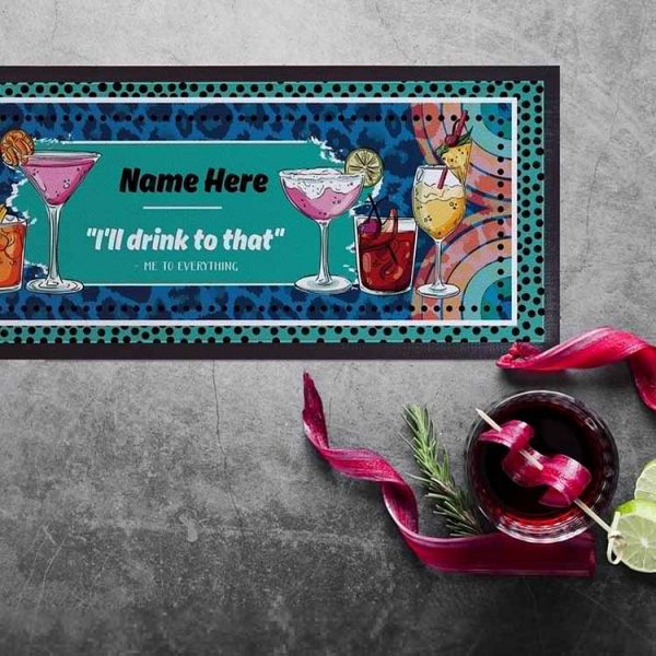 Home Bar Pub Use Long Fabric Cloth Logo Printed Vodka Whiskey Drink Bar Mats Non-slip Counter Top Rubber Gin Bar Runner
