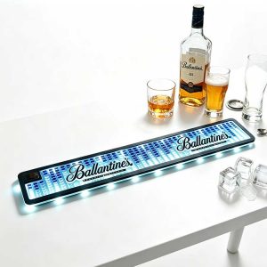 Custom Logo LED Counter Mat Ballantine’s Scotch Whiskey Non-Slip Waterproof Rubber Wholesale Studio Liquor Retail POS Display Runner