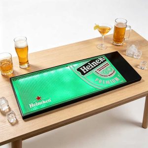 Personalized LED Bar Mat Logo Heineken Non-Slip Waterproof Rubber Wholesale Studio Beer Retail POS Display Runner