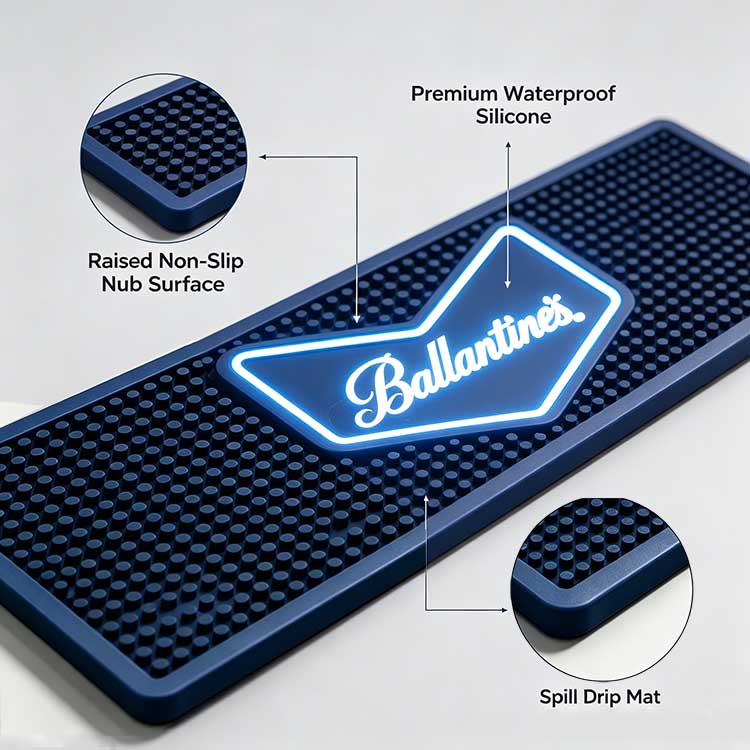 Non-Slip Silicone Spill Control Custom Luminous Bar Mat Structure Detail Custom Luminous Bar Mat Ballantine’s Non-Slip Spill Control Silicone Structure Wholesale
