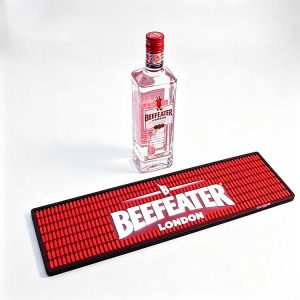 Custom logo LED glow in dark rubber bar runner, non slip PVC spill drip bar mat, luminous brand display mat for gin liquor POS promotion commercial pubs