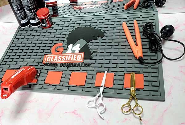 Custom Tools And Equipment Used In A Salon Barber Pad Pvc Rubber Counter Table Tool Mat Barber Shop