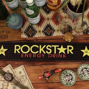 Energy Drinks Promotion Gifts Taverns, Bars and Nightclubs Custom PVC Rubber Bar Rail Mat Spill Runner Coaster Bar Mats For Sale
