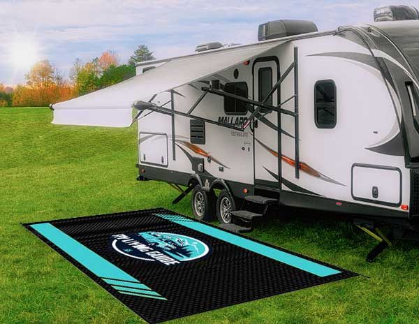 Personalised Logo UV-Protected Reversible Camper Carpet Outdoor Camping Rugs RV Patio Mat For Travel Trailer, Camper, Caravan