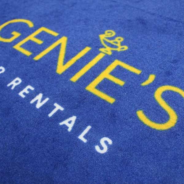 Marketing Tool Retail Shop Custom Design Printed Logo Carpet Rug Genie's Car Rentals Entrance Front Door Mat