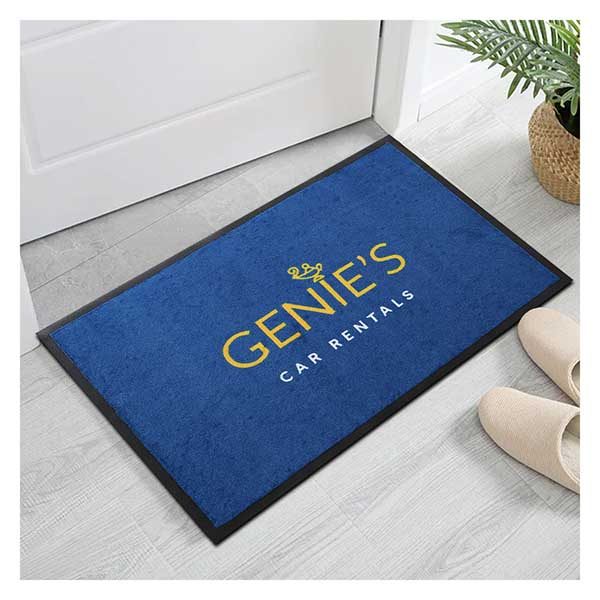 Marketing Tool Retail Shop Custom Design Printed Logo Carpet Rug Genie's Car Rentals Entrance Front Door Mat