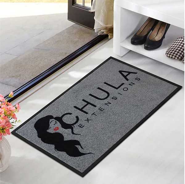 Chula Hair Extensions Wig Retail Shop Front Door Mat Custom Logo Indoor Outdoor Rubber Floor Mat Welcome Mat Grey Doormat