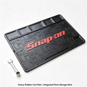Heavy-duty rubber cart mat with 5 top storage slots