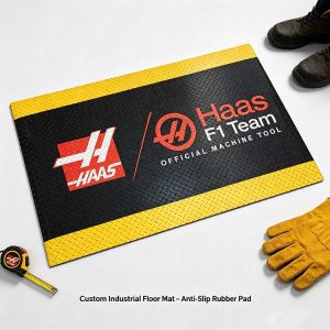Precision engineered 36x60 inch industrial floor mat with 15.875mm thickness and 3D custom logo.