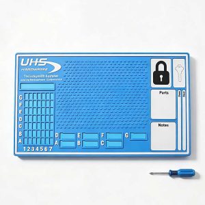 Professional locksmith tray with dedicated Cylinder A-F slots for lock housings.