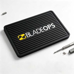 Oil and water resistant silicone sharpening mat preventing fluid absorption.
