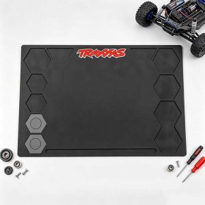 Portable rollable takedown mat for RC pit storage and travel.
