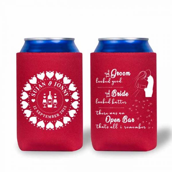 Personalized Collapsible Insulated Can Cooler Sleeves Reusable Neoprene Funny Beer Koozies For Weddings