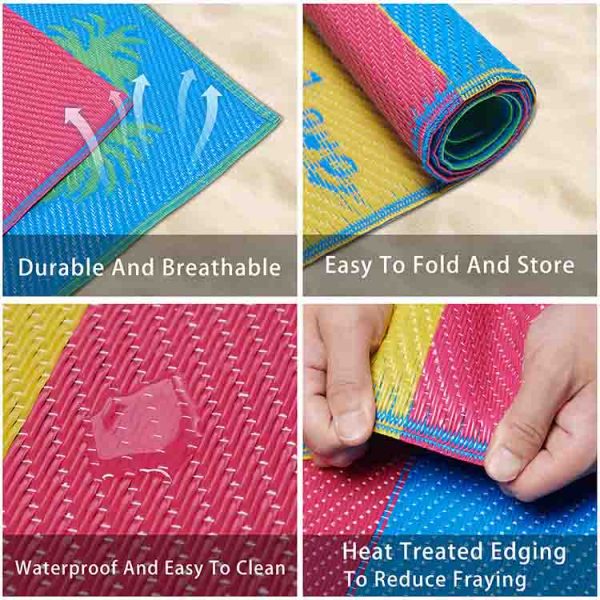 Weather Resistant and Waterproof Custom Logo Plastic Straw Woven Outdoor Rugs Sand Free Beach Mat For RV, Picnics, Beaches, and Outings-beach mat details