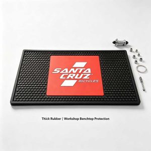 Professional rubber benchtop mat with a large smooth central panel designed for custom brand logos and workshop protection