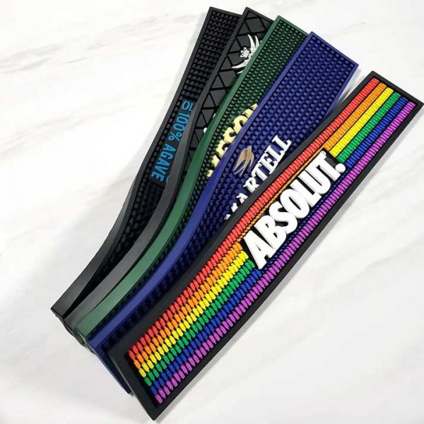 Branded Soft PVC Drip Bar Runner Pub Cocktail Silione Rubber Logo Rail Barmat Bartender Absolut Vodka Bar Mat Shots