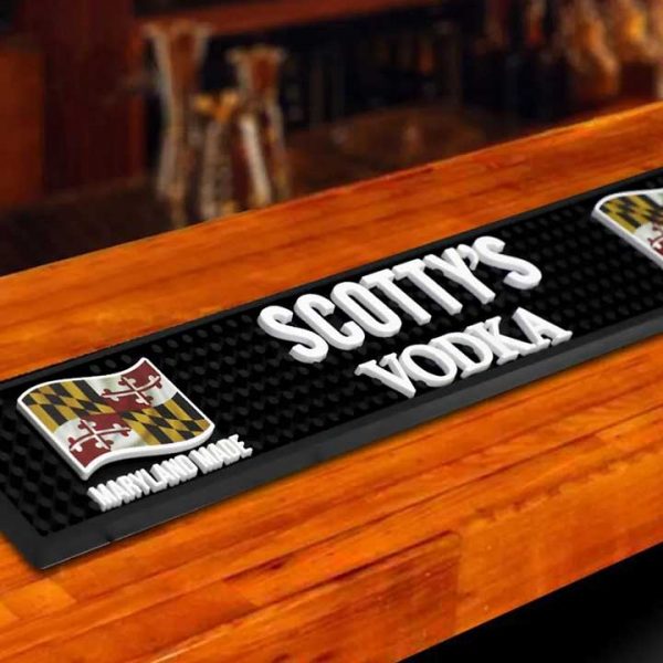 Scotty's Vodka Custom Pub Bartender Kitchen Counter Bar Mat Soft PVC Rail Spill Beer Bar Runner Silicone Rubber Drip Mat