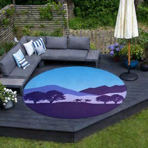 Custom Logo Waterproof Annex Caravan Trailer RV Camping Mat, PP Plastic Straw Deck Porch Patio Rugs, Washable 10x10ft Round Outdoor Carpet