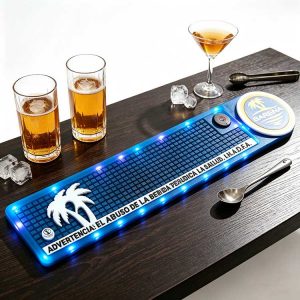 Glowing Bar Counter Runner Custom Logo Barena Tropical Palm Non-Slip Waterproof Rubber Wholesale Studio Liquor Retail POS Promotional Gift Runner