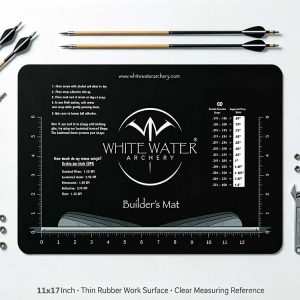 Arrow building tray with GPI and OD chart for arrow weight calculations.