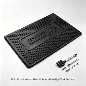 Portable roll-up bicycle work mat for compact storage.