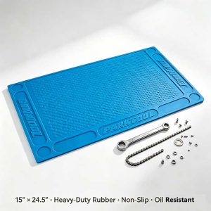 Large bike repair stand mat with 24.5 inch surface for forks and wheels.