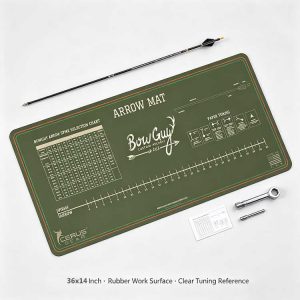 Portable roll-up bow tuning mat for tournament use.