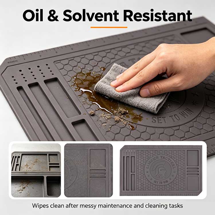 Integrated Ruler Silicone Workbench Pad Silicone repair mat with integrated ruler for measuring gun parts during maintenance.
