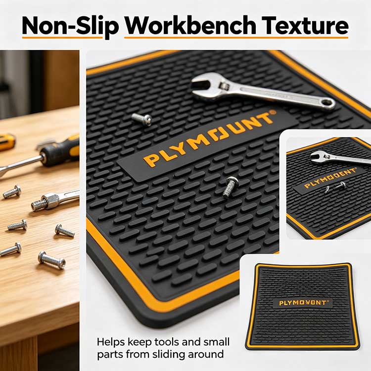 3D Non-Slip Workbench Grip High grip silicone workbench mat with non-slip texture for holding small screws and tools.