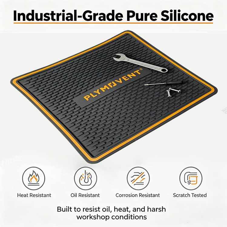Non-Toxic Silicone Workbench Mat Close up of heavy-duty silicone workbench mat showing oil and heat resistance properties.