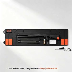 Long gun shotgun cleaning mat with space for barrel and receiver.
