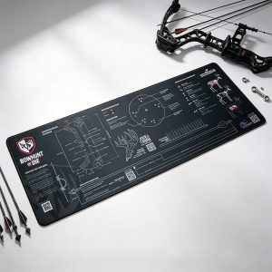 Bowhunting mat with whitetail anatomy diagrams for shot planning.